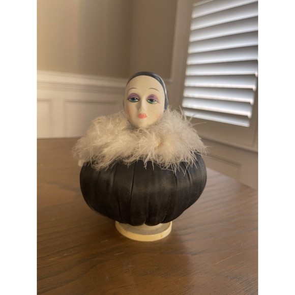 1985 Seymour Mann Porcelain Doll Art Deco Sad Lady Clown Bubble Body w/ Feathers - Picture 1 of 9